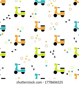 Vector image. Funny pattern of motorcycles. Modular image.