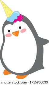 Vector image of a funny penguin with ice cream.