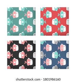 Imagen vectorial. Divertido motivo de pez rosa y azul para los niños. Imagen modular para decorar.