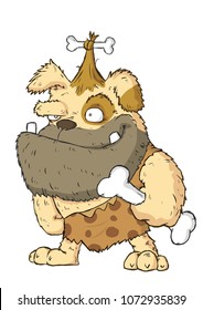 vector image funny prehistoric dog with bone in skin