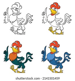 Vector image of a funny rooster. Rooster drawing in cartoon style.