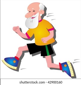 Vector image of funny running old man