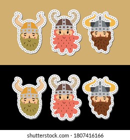 Vector image. Funny Viking stickers. Children's image to decorate.