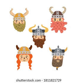 Imagen vectorial. stickers curiosos de Viking. La imagen de los niños para decorar. 