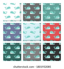 Vector image. Funny whale motif for kids. Modular image to decorate.