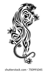 Vector image of a furious leopard. Black tribal tattoo. A vector illustration.

