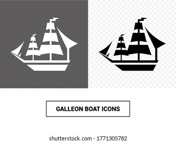 Imagen vectorial. Icono del barco galeón. Icono sólido básico. Icono blanco y negro. 