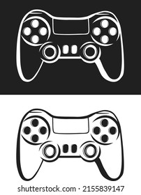 Imagen vectorial de una consola de juegos. Ilustración monocroma para el jugador. Palo de joystick para los amantes de la impresión y de los juegos de ordenador. Gamepad para el videojuego.