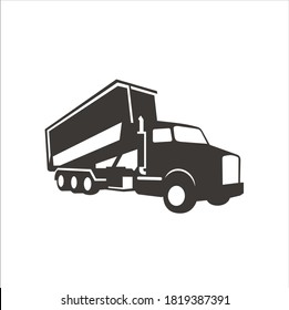 A vector image of a garbage truck / roll dump truck unloading trash.