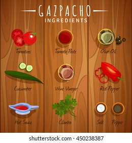Vector image. Gazpacho. Ingredients. The view from the top