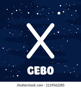 vector image of gebo rune on a starry background