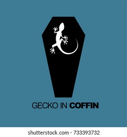 Vector image of a gecko in coffin design on blue background, Logo, Symbol