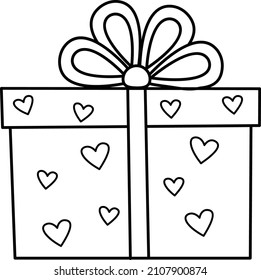 Vector image of a gift with hearts, Valentine's Day. A simple contour vector, a set of technologies for the user interface and UX, website or mobile application, isolated on a white background.