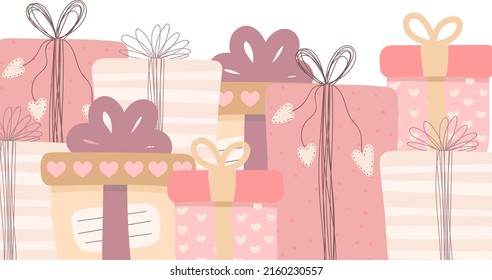 Imagen vectorial de los regalos. Plantilla para tarjeta de amor. Ilustración para el Día de San Valentín, amantes, impresiones, ropa, textiles, tarjetas, pancartas, volantes, festividades.