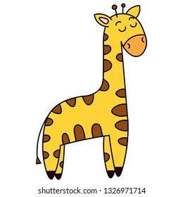 Vector image of a giraffe. Cartoons giraffe, wild animal. Cute image of the giraffe. Figure suitable for cards, posters and children's clothing. Design for the drawing of children's clothes.