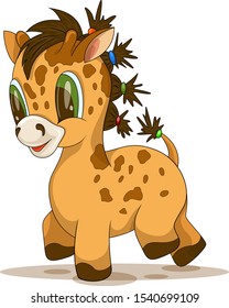 Vector image of giraffe with tails, playful look, gait and tail. In a cartoon style.
