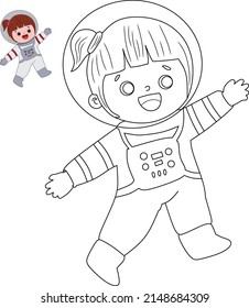 vector image of girl astronaut, for coloring book.
