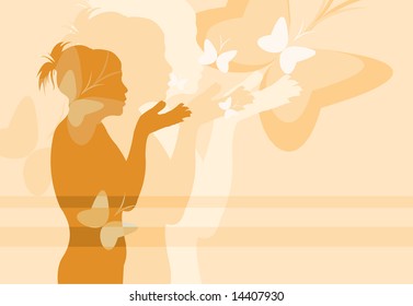 vector image of girl and butterfly