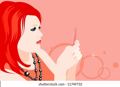 Vektorbild von Mädchen mit Handy