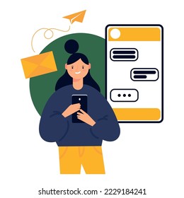 Vector image of a girl chatting on the phone.