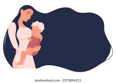 Vector image of a girl with a child. Concept of motherhood and family with a child. Element for design