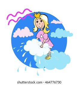 vector image of girl in the clouds, sign of the zodiac Aquarius