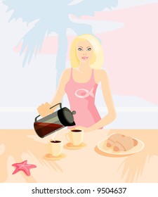 imagem vetorial de menina com café-pot