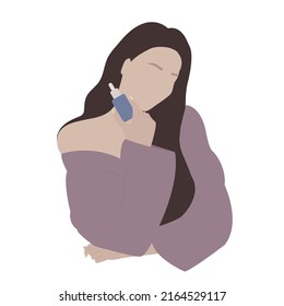 Vector image of a girl with cosmetics in her hands serum