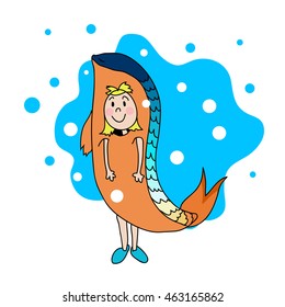 vector image of girl in costume fish