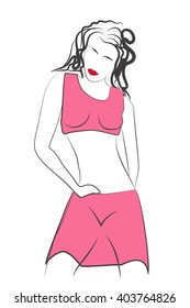 Vector image of a girl dancer, performed in the style of the line art. White background. For design, banners, presentations, advertising. red background
