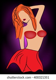 Vector image of a girl dancer. Purplee background. For design, banners, presentations, advertising. red background