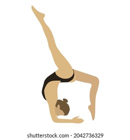 Vector image of a girl doing stretching on her hands. Color image, doodle. Hand-drawn. Design of posters, postcards, logo, tattoos, stickers, decor.