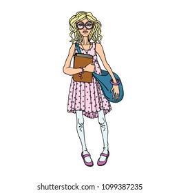 Vector image of a girl in glasses with a book