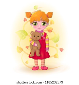 Vector image of a girl holding a bear.EPS 10