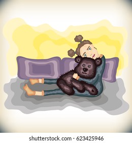 Vector image girl hugging a dog. abstraction. Can be used for postcards, website design, games, etc.