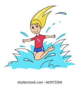 vector image of a girl jumping in the water, the zodiac sign Capricorn