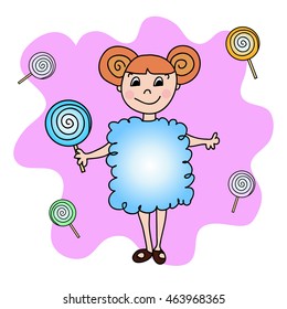 vector image of girl with Lollipop, zodiac sign Aries