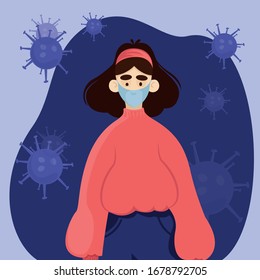 Vector image of a girl in a mask. Precautions for viral diseases.