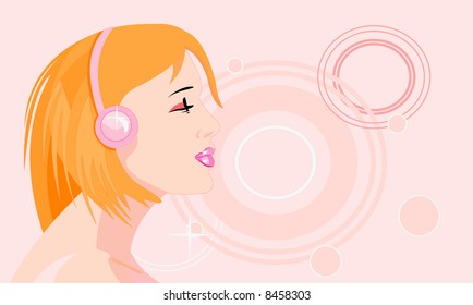 vector image of girl with mp3 player