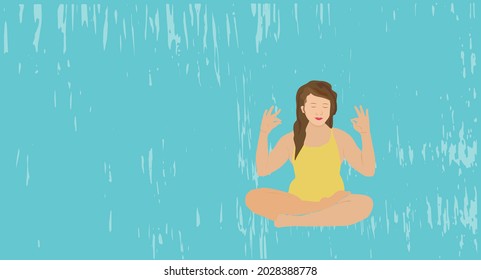 vector image of a girl near the water in the lotus position yoga asana for relaxation, calmness and contemplation 