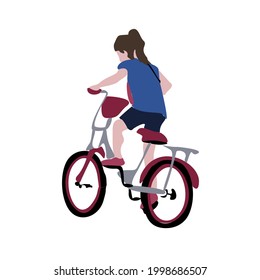 Vector image of a girl on a bicycle. Silhouette of a child. Urban environment