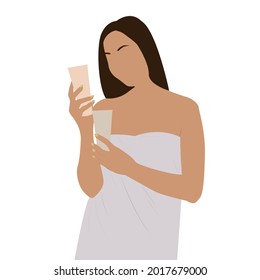 
vector image of a girl with a product, cosmetics for girls, a girl in a towel