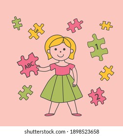 
Vector image of an girl and a puzzle