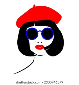 Vector image of a girl in a red beret