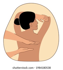Vector image of a girl relaxes during a massage. Spa salon, stone massage
