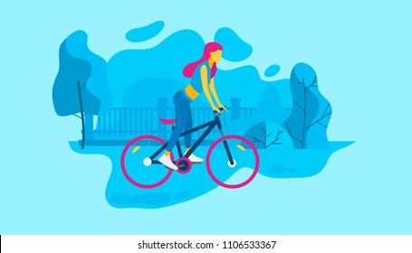 Vector image of a girl riding a bike in the Park