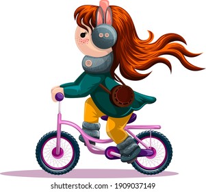 Vector image of a girl riding a bike. Cartoon style. EPS 10