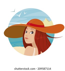 vector image of  girl at sea