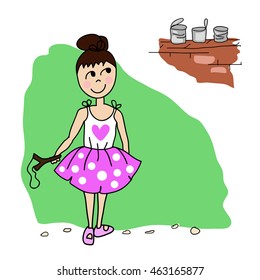 vector image of a girl with a slingshot
