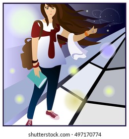 Vector image of girl in space